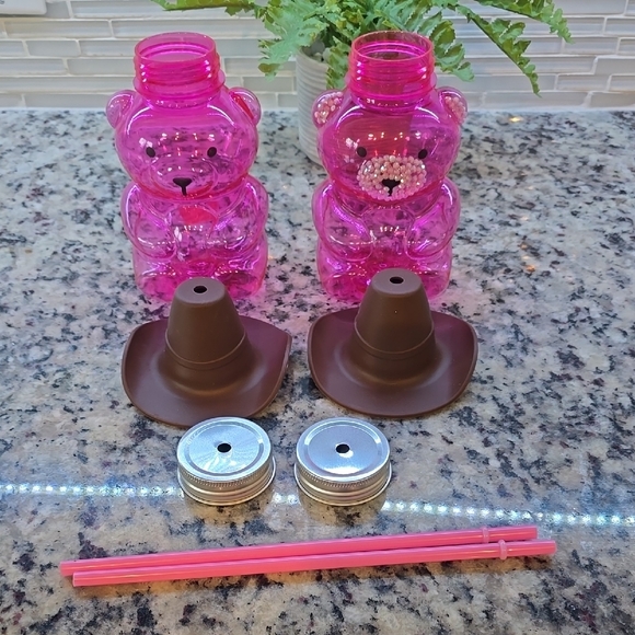 Tumbler 💕🤠Cowboy Hat Pink Bear Party Cups with Straws - Picture 7 of 7